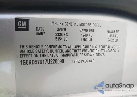 2007 Cadillac Dts Performance from USA, damaged, VIN 1G6KD57917U220090